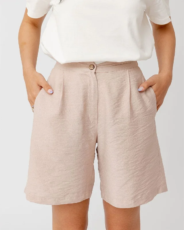 Shorts for Yoga-Beige Linen Shorts