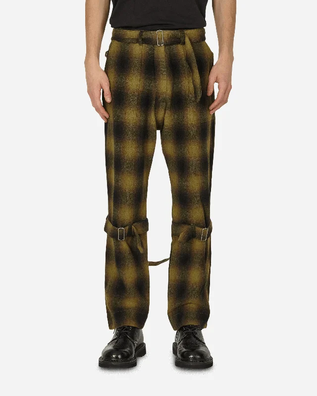 Custom Pants with Zippered Pockets-Plaid Wool Ombre Bontage Pants Yellow