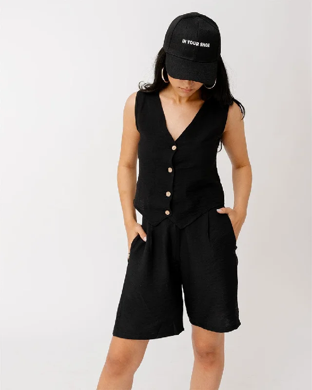 Running Shorts for Women-Black Linen Shorts