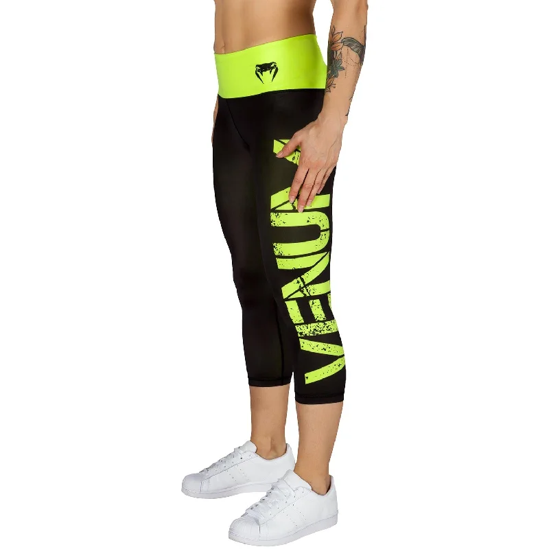 Custom Pants with Windproof Fabric-Venum Power Cropped Leggings - Black/Neo Yellow