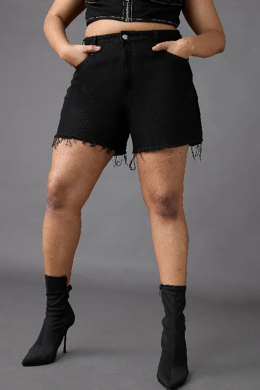 Comfortable Cotton Shorts for Women-Curve Classic Black Shorts