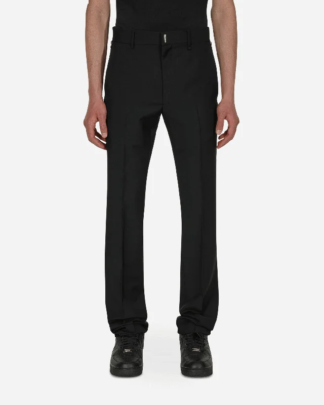 Custom Pants for Laborers-Zip Details Wool Trousers Black