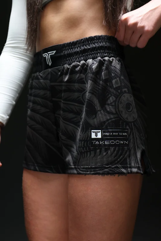 High-Waisted Shorts for Women-Blackout Warrior Chief Women's Fight Shorts (3" Inseam)