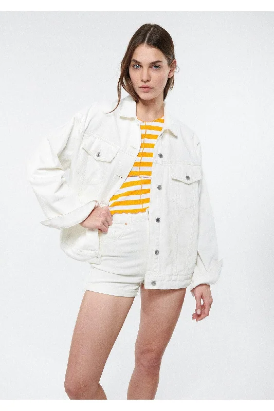 Jackets with Thermal Lining-Luna White 90s Jean Jacket Oversize / Wide Cut 1110177-84112