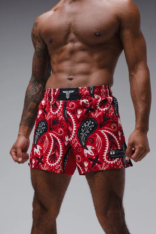 Recycled Fabric Shorts for Women-Bandana Fight Shorts (5"&7“ Inseam) - Red