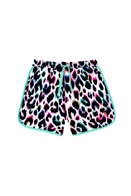 Running Shorts with Moisture-Wicking Fabric-Kids Ivory with Rainbow Shadow Leopard Shorts