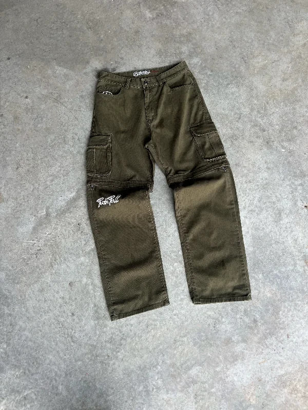 Custom Pants with Band Logos-GREEN ZIP OFF PANTS