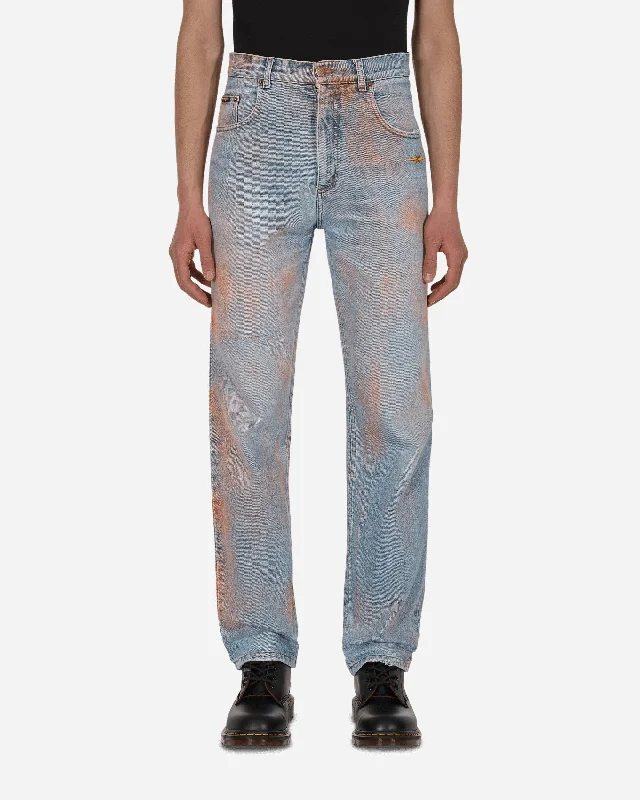 Custom Pants with Zippered Pockets-Spray Painted Vintage Denim Pants Blue