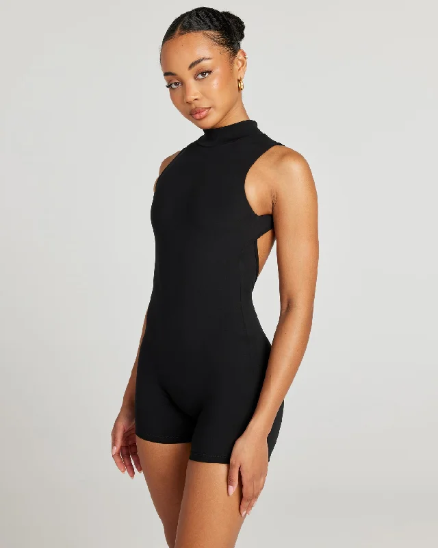 Shorts for Custom Branding-Aura Mock Neck Unitard - Black