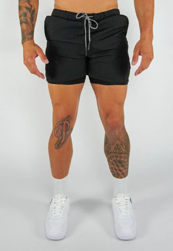 Fitness Shorts with Stretchable Material-Culture 2-In-1 Shorts - Black