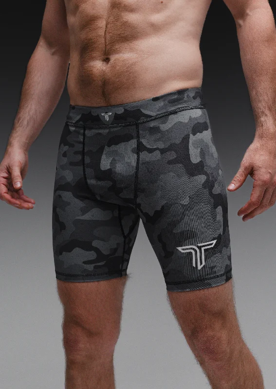 Trendy Shorts for Summer-Urban Camo Compression Shorts - Black