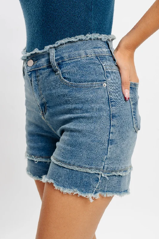 Shorts for Hiking and Trekking-Frayed Hem Denim Shorts