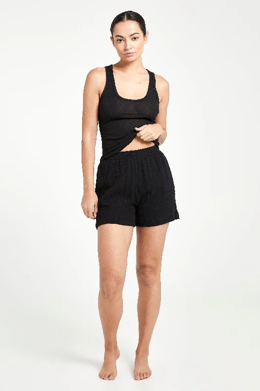 Shorts for Casual Summer Outfits-Cotton Crinkle Shorts - Black