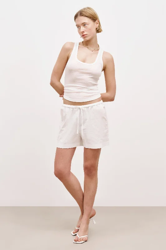 Performance Shorts for Women-Linen Drawstring Shorts - White