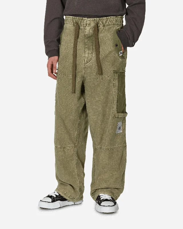 Custom Sweatpants for Women-Cotton Satin Cargo Trousers Khaki