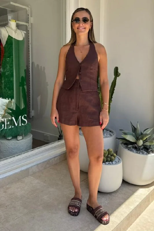 Custom Shorts for Summer Festivals-Luna Linen Shorts Chocolate