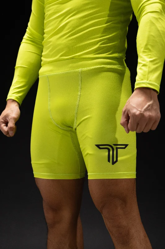 Shorts for Outdoor Events-Essential Compression Shorts - Acid Green