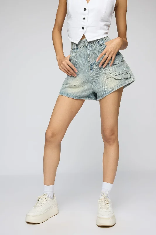 Lightweight Shorts for Hiking-Hazy Blue Wide Leg Denim Shorts