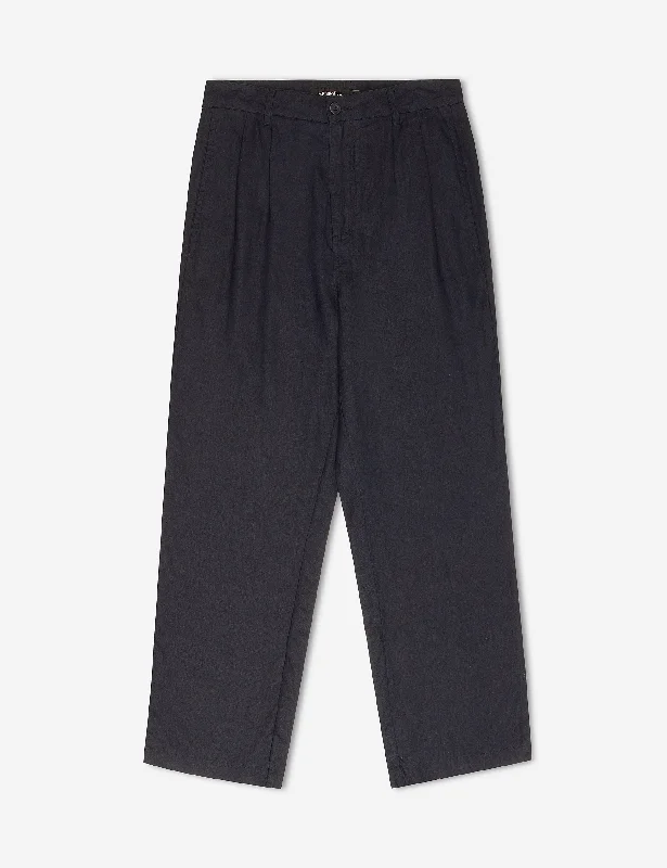 Custom Pants with Reinforced Knees-Brooklyn Linen Pleated Pant - Navy