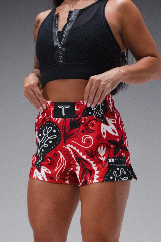 Shorts for Comfortable Fit for Running-Bandana Women's Fight Shorts (3" Inseam) - Red