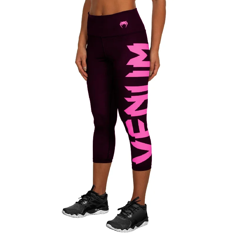 Custom Pants with Embroidery-Venum Giant Cropped Leggings - Black/Neo Pink