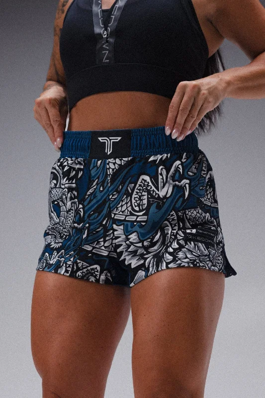 Custom Shorts for Festivals-Iron Dragon Women's Fight Shorts (3" Inseam) - Blue