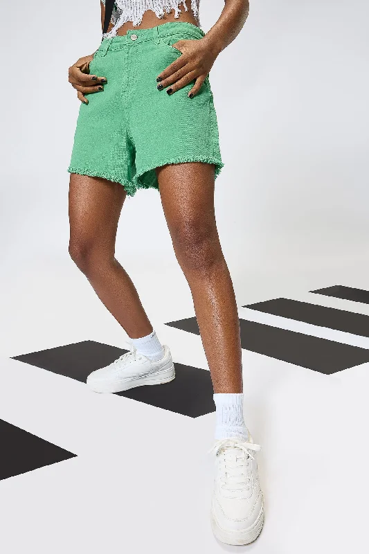 Comfortable Stretch Shorts for Men-Frayed Hem Green Shorts