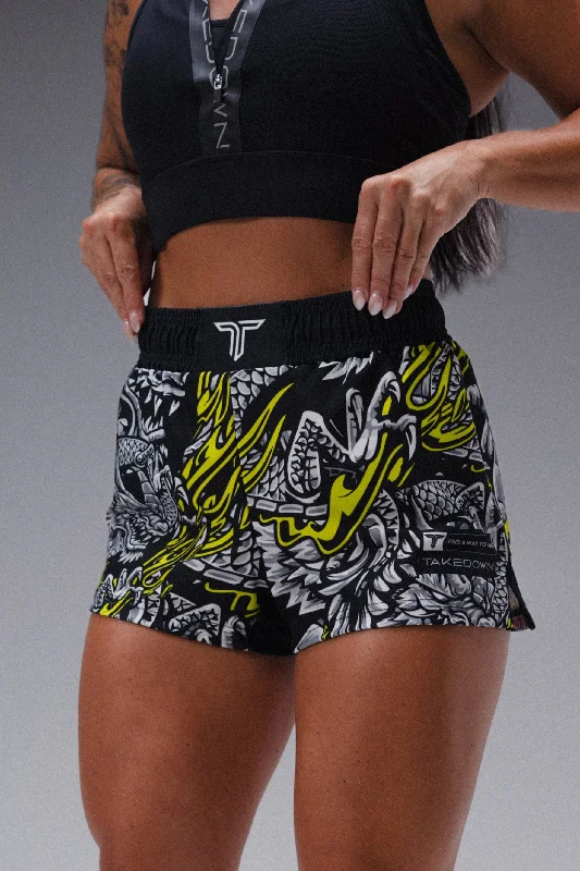 Shorts for Outdoor Events-Iron Dragon Women's Fight Shorts (3" Inseam) - Black Acid