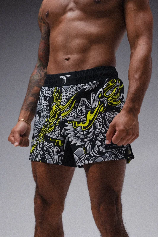 Custom Beach Shorts-Iron Dragon Fight Shorts (5"&7“ Inseam) - Black Acid