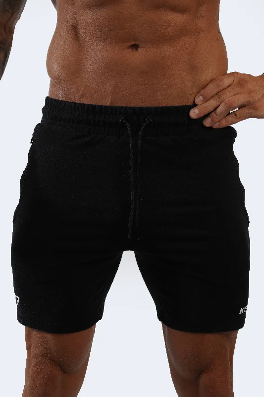 Comfortable Shorts for Relaxed Fit-ESSENTIAL SHORTS 2.0 - BLACK (White Logo)