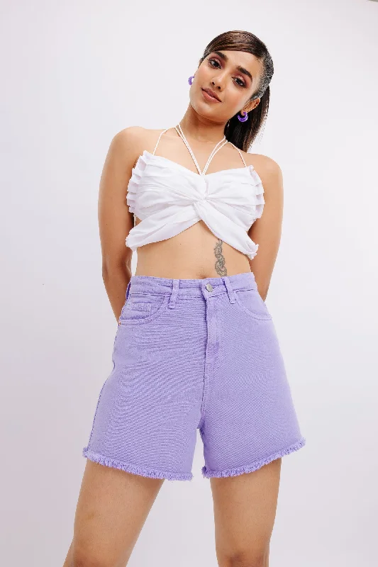 Shorts for Outdoor Events-Frayed Hem Lavender Shorts