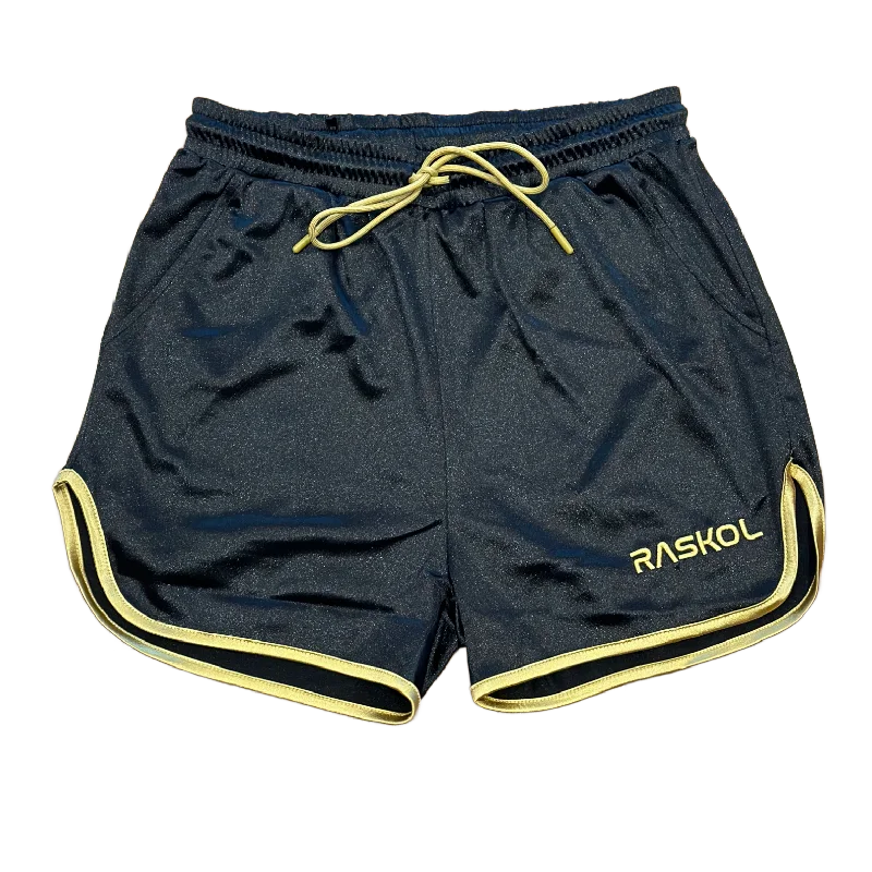 Sports Shorts for Football Players-RASKOL BLACK & GOLD SILK SHORTS (LIMITED EDITION)