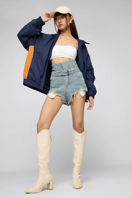 Shorts for Outdoor Adventures-Tattered Trend Belted Denim Shorts