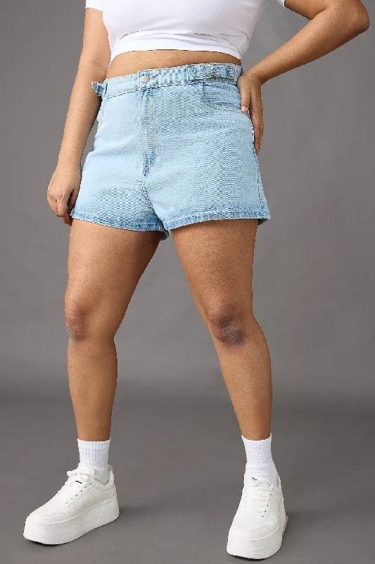 Hiking Shorts for Men-Curve Dreamy Light Blue Denim Shorts