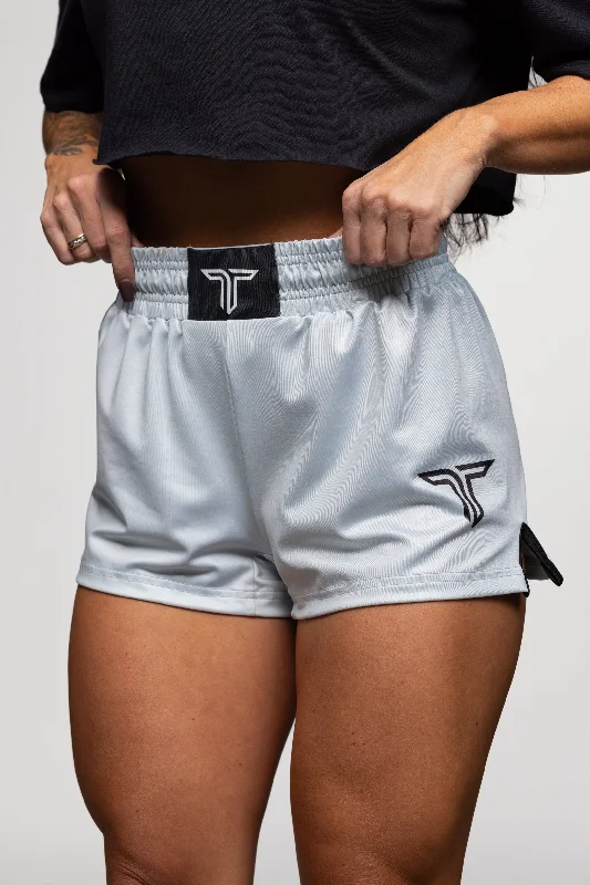 Shorts with Logo for Teams-Essential Women's Fight Shorts (3" Inseam) - Silver