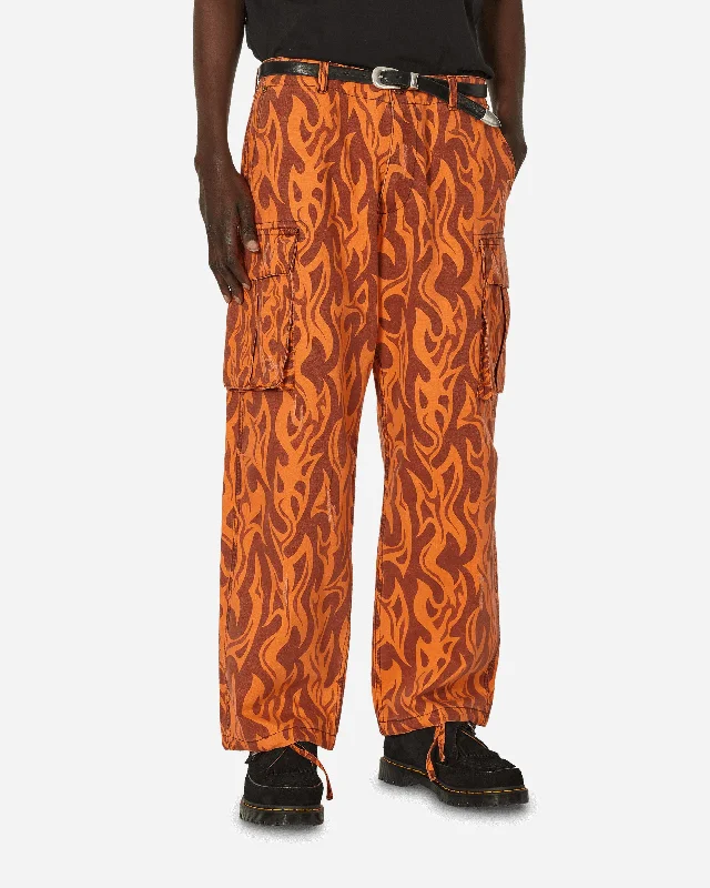 Custom Trousers for Women-Printed Flame Cargo Pants Orange