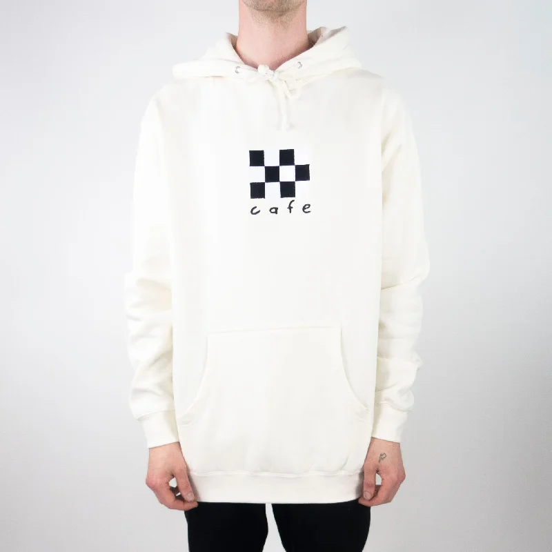 Personalized Hoodies for Holidays-Skateboard Cafe Checkerboard Embroidered Hoodie - Cream