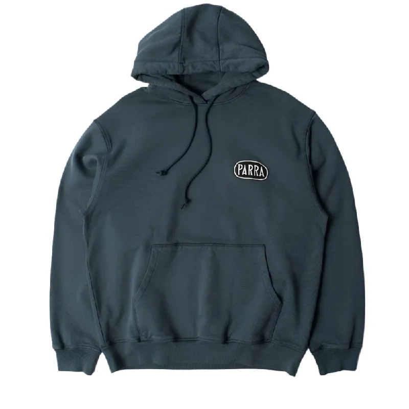 Custom Hoodies with Embroidery-BY PARRA OVAL LOGO HOODED SWEATSHIRT // WASHED BLUE