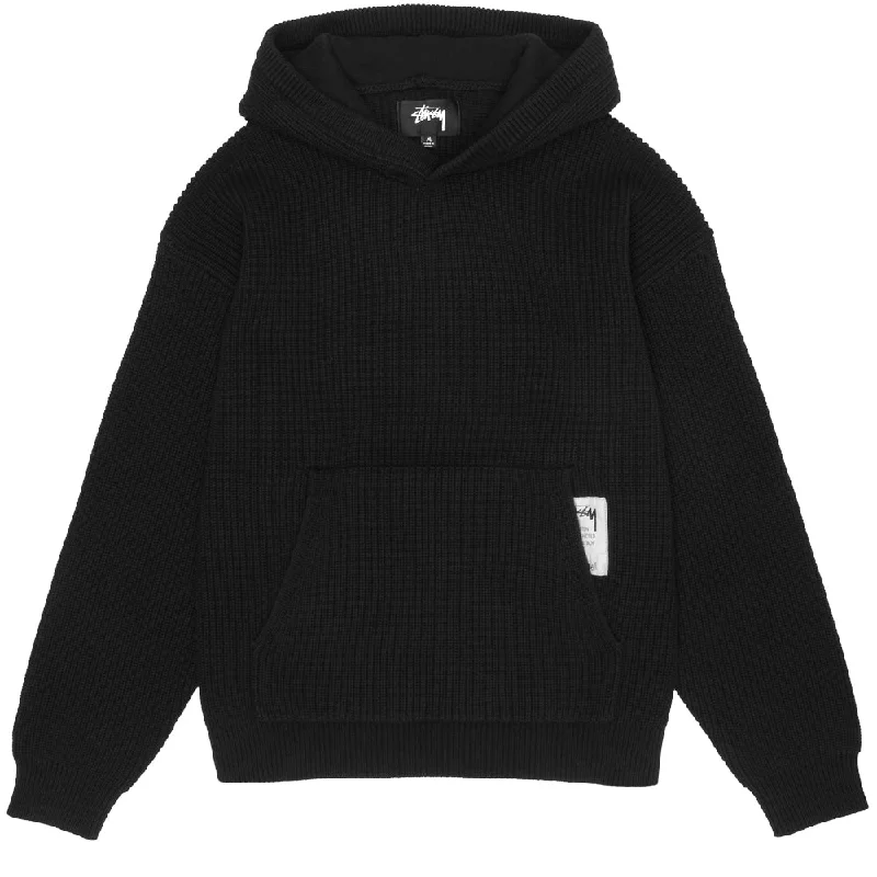 Custom Hoodies for Sports Events-STÜSSY COTTON KNIT HOOD // BLACK