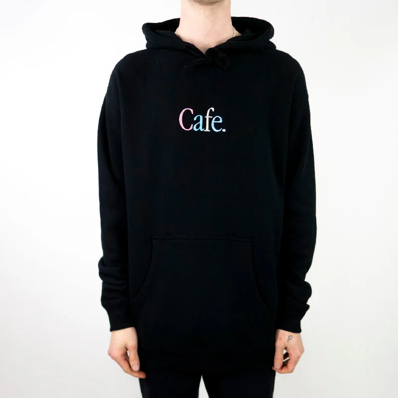 Custom Hoodie Sweatshirts-Skateboard Cafe Wayne Embroidered Hoodie - Black