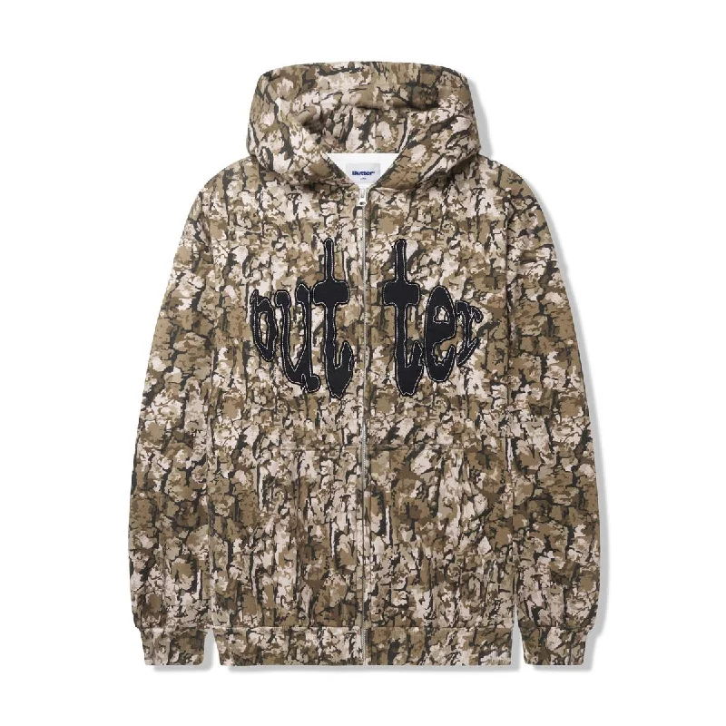 Custom Hoodies for Teams and Organizations-BUTTERGOODS FRENZY ZIP UP HOODIE TAN CAMO