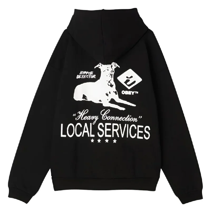 Custom Hoodies for Workouts-OBEY SERVICES EXTRA HEAVY HOOD // BLACK