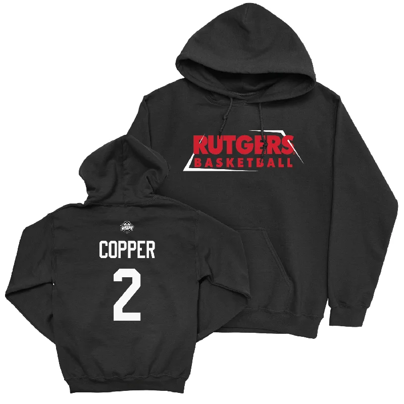 Custom Hoodies for Athletes-Legacy Collection: Rutgers Women's Basketball Black Trapezoid Hoodie - Kahleah Copper | #2