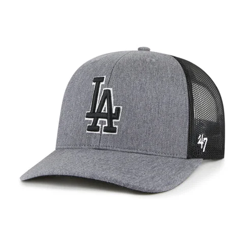 Custom Hats for Hiking-'47 Brand Los Angeles Dodgers Charcoal Carbon Trucker Adjustable Snapback Hat