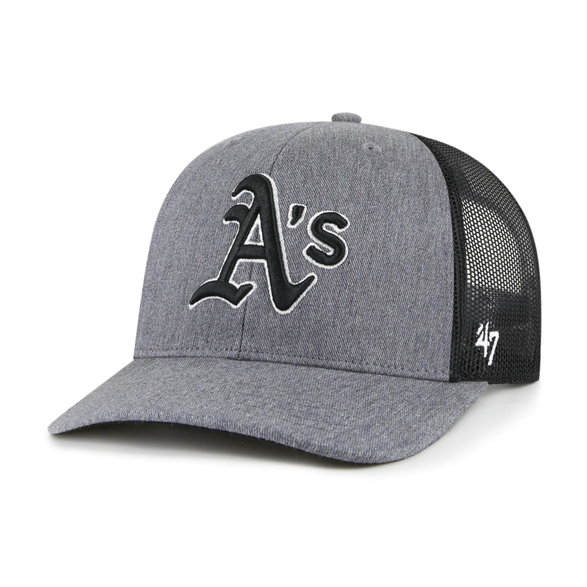 Custom Hats for Family Picnics-' 47 BRAND OAKLAND ATHLETICS CARBON TRUCKER ADJUSTABLE HAT