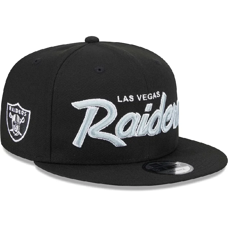 Custom Hats with College and University Logos-New Era Youth Las Vegas Raiders Script 9FIFTY Snapback Hat - Black