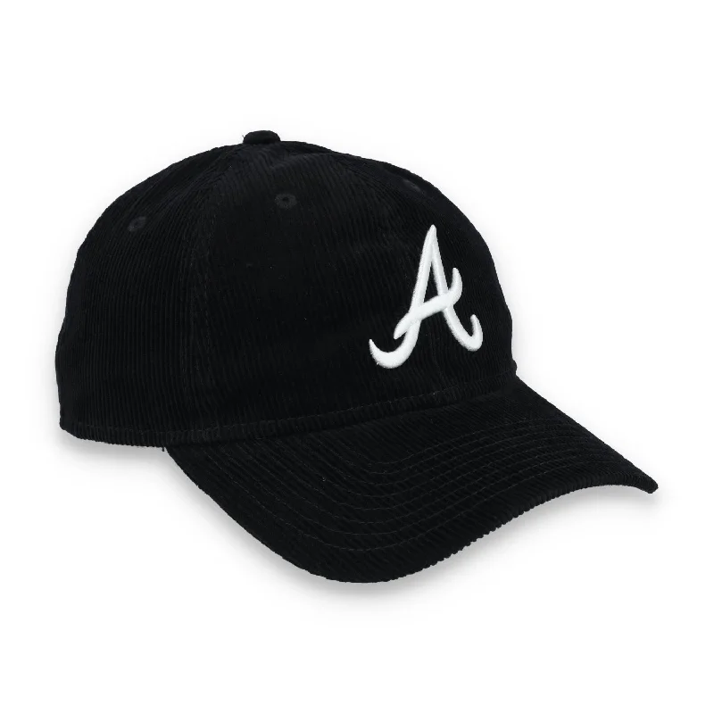 Custom Hats for Concerts-New Era Atlanta Braves Corduroy 9TWENTY Adjustable Hat-Black/White