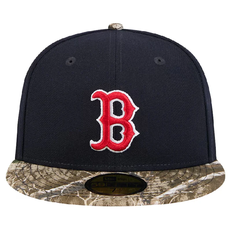 Custom Hats for Business Promotions-New Era Boston Red Sox Navy Realtree Camo 59FIFTY Fitted Hat