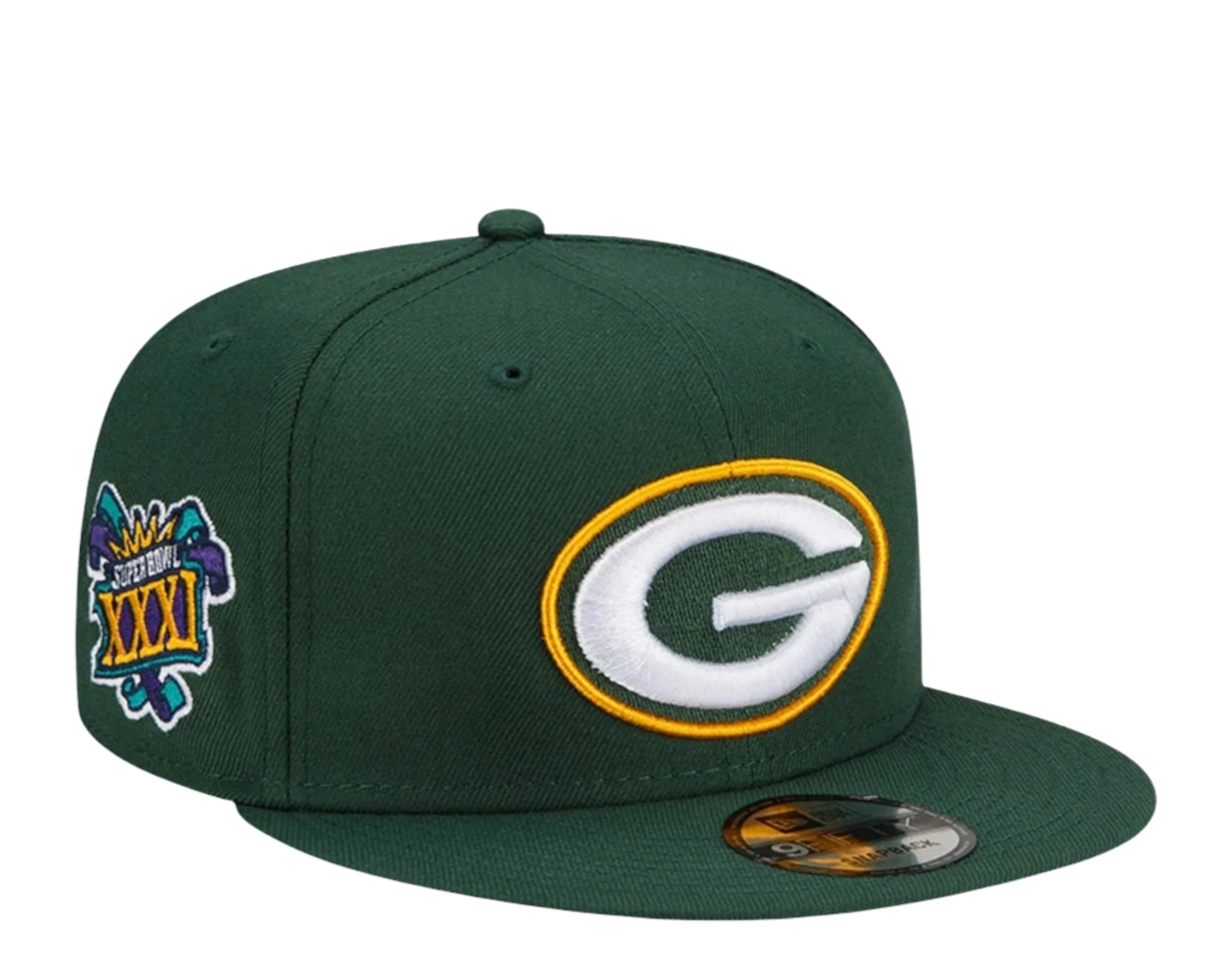 Custom Hats for Outdoor Gatherings-New Era Green Bay Packer Evergreen Side Patch 9FIFTY Snapback Hat - Green