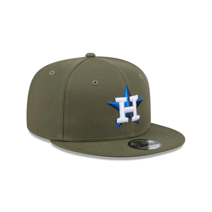 Custom Hats for Football Fans-New Era Houston Astros  9FIFTY Snapback Hat- Olive Green